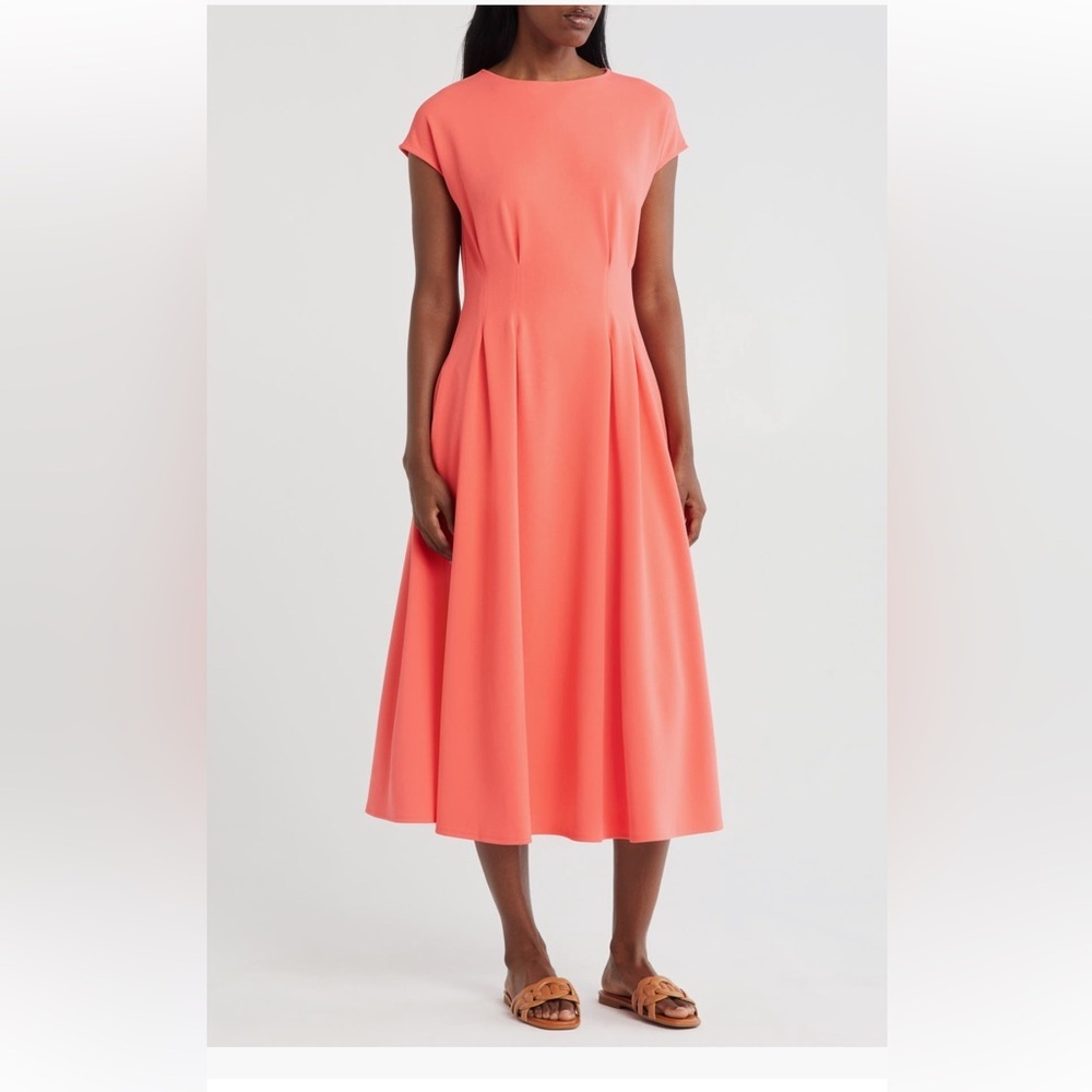 Pleated Waist Knit A-Line coral Dress NWT